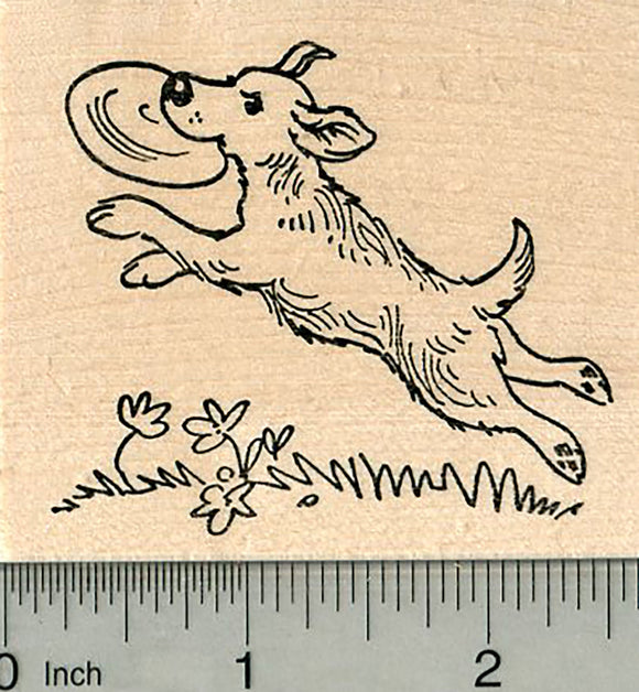 Dog Rubber Stamp, Playing Frisbee