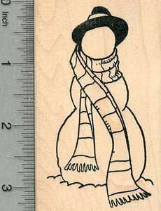 Faceless Snowman Rubber Stamp, In Fedora and Striped Scarf
