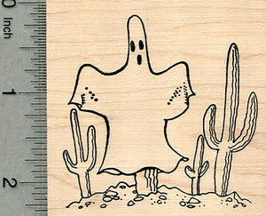Saguaro Ghost Rubber Stamp, Halloween Cactus Series