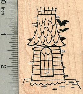 Halloween Tower Rubber Stamp, Haunted House Roof with Bats