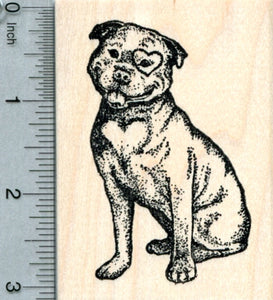 Valentine's Day Pit Bull Rubber Stamp, Dog with Heart Markings