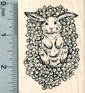 St. Patrick's Day Bunny in Clover Rubber Stamp, Rabbit