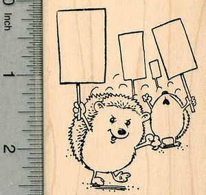 Protesting Hedgehog Rubber Stamp, Blank Signs
