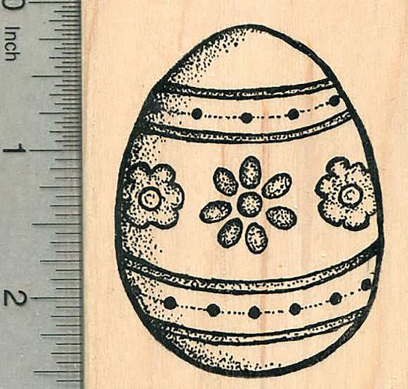 Easter Egg Rubber Stamp, Decorated with Flowers