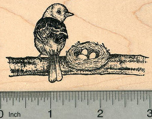 Bird Rubber Stamp, Western Tanager with Nest