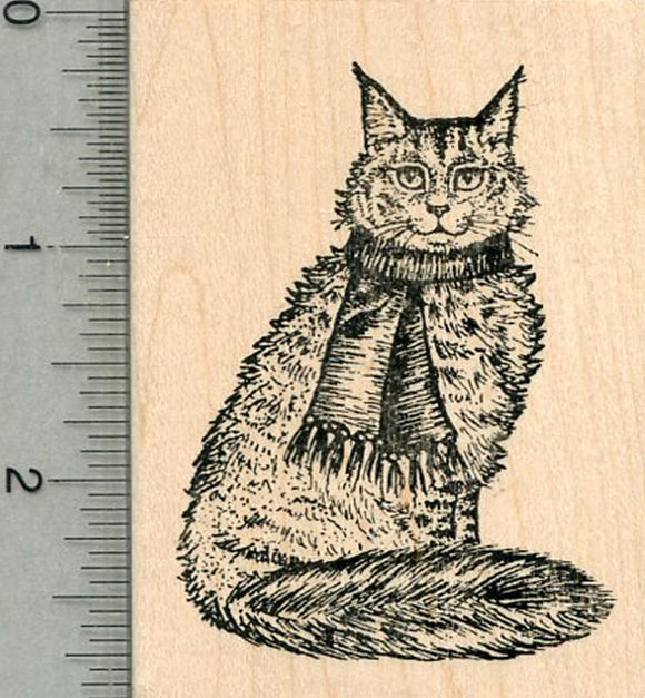 Maine Coon Rubber Stamp, Cat in Scarf