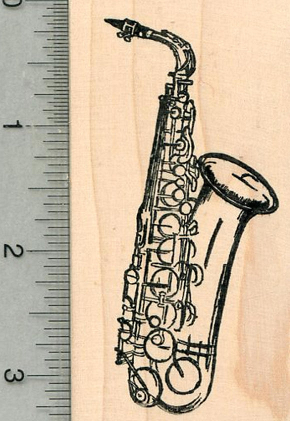 Saxophone Rubber Stamp, Woodwind Musical Instrument Series