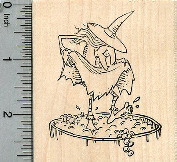 Halloween Witch Rubber Stamp, Stomping Grapes, Wine Series