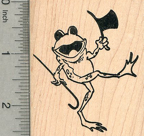 Dancing Frog Rubber Stamp, with Top Hat and Cane