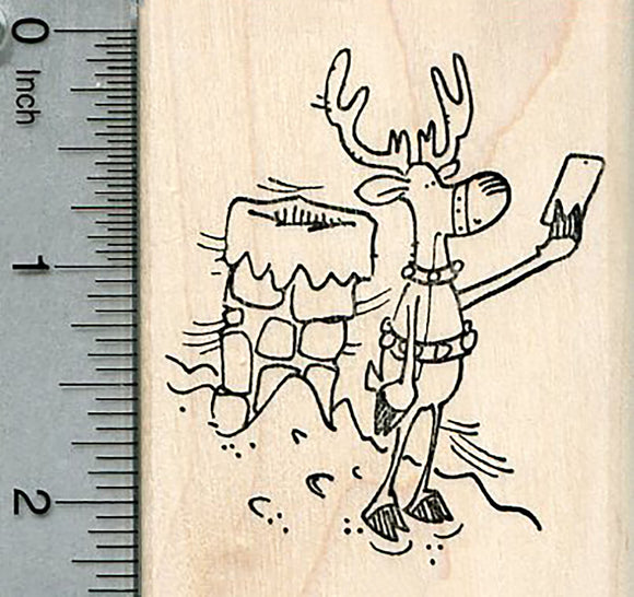 Reindeer Selfie Rubber Stamp, Christmas humor series