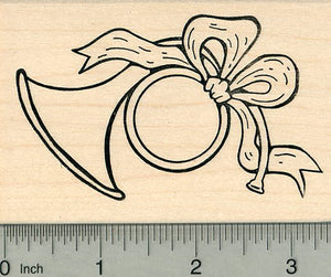 Christmas Horn Rubber Stamp, with Holiday Bow