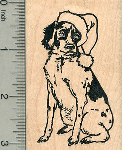 Christmas Dog Rubber Stamp, Springer Spaniel in Santa Hat