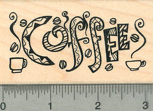 Coffee Lovers Rubber Stamp, With Cups and Beans