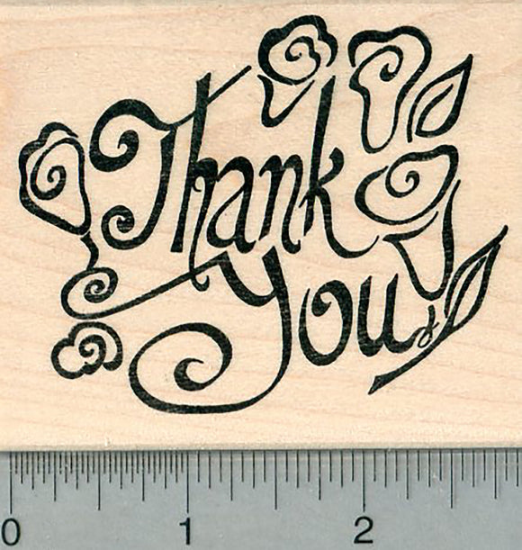 Thank You Rubber Stamp, with Floral Design