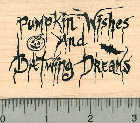 Halloween Saying Rubber Stamp, with Pumpkin and Bat