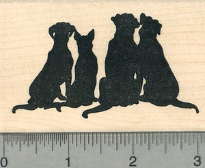 Dog Silhouette Rubber Stamp, Four larger dogs