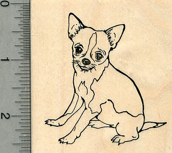 Chihuahua Dog Rubber Stamp, Sitting