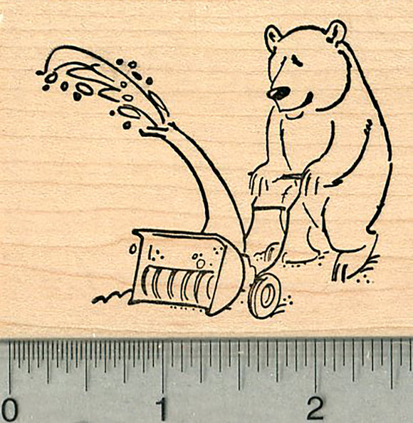 Snow Day Rubber Stamp, Polar Bear with Snowblower