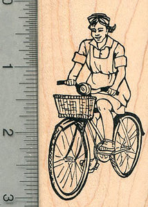 Bicycling Nurse Rubber Stamp, Nursing is like Riding a Bike Series #1