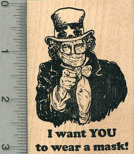 Masked Uncle Sam Rubber Stamp, I want YOU to wear a mask!