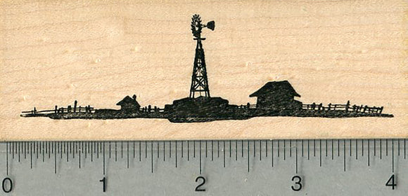 Farm Rubber Stamp, with Windmill Water Pump, Scenery Series