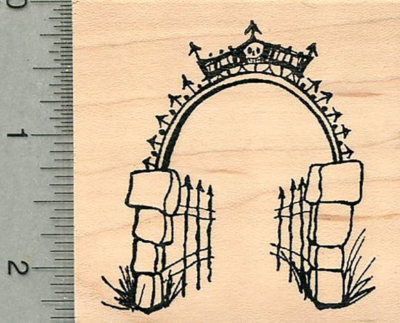 Cemetery Gates Rubber Stamp, Halloween Series