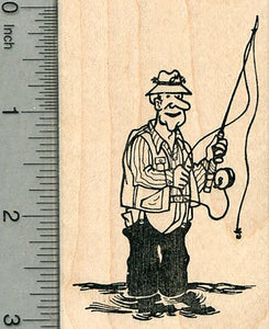 Fishing Rubber Stamp, Man in Waders with Pole