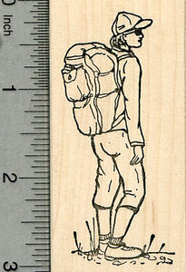 Backpacking Woman Rubber Stamp, Summer Camping Series