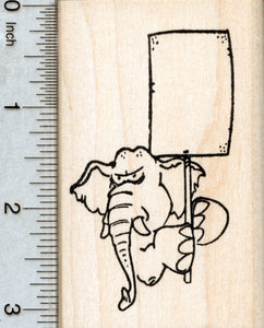 Protesting Elephant Rubber Stamp, Holding Blank Sign