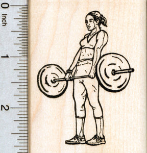 Powerlifting Woman Rubber Stamp, Deadlift with Bar
