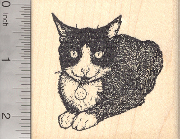 Cat Rubber Stamp, Black and White Tuxedo Cat
