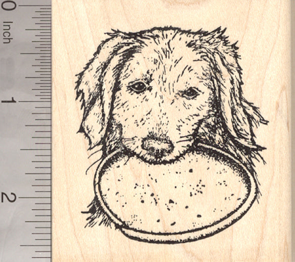 Labrador Retriever Dog Rubber Stamp, With Flying Disc in Mouth