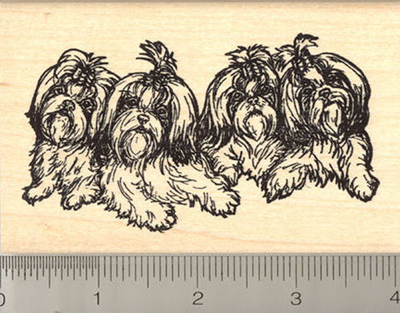 Shih Tzu Rubber Stamp, Group of Four Dogs