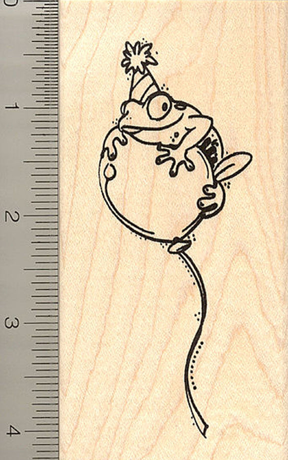 Birthday Party Frog Rubber Stamp, on Balloon