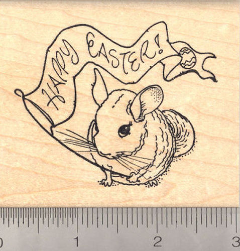 Happy Easter Chinchilla Rubber Stamp