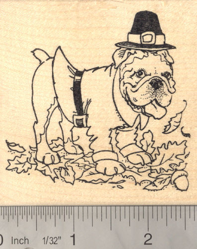 Bulldog Thanksgiving Pilgrim Rubber Stamp