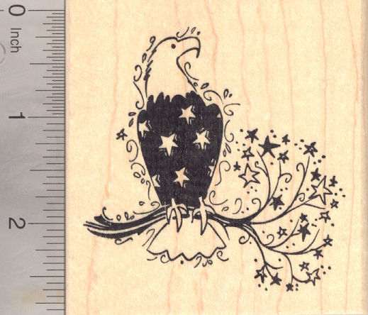 American Eagle Rubber Stamp, with Patriotic Feathers (fourth of July, July 4th)