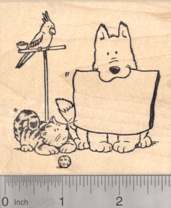 Dog, Cat, Bird, Pet Rubber Stamp With Blank Message Slate