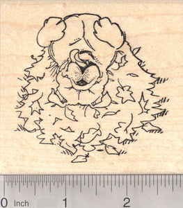 Bulldog Dog Rolling in Autumn Leaves, Thanksgiving Rubber Stamp