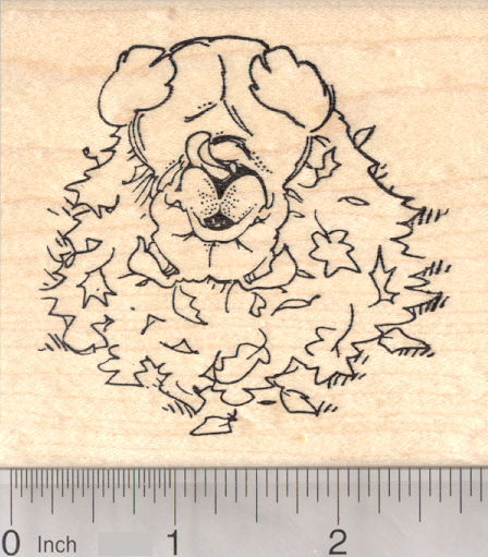 Bulldog Dog Rolling in Autumn Leaves, Thanksgiving Rubber Stamp