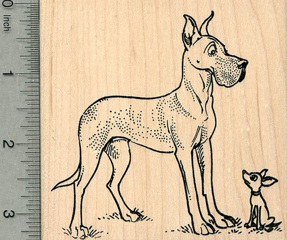 Great Dane Dog with Chihuahua Rubber Stamp