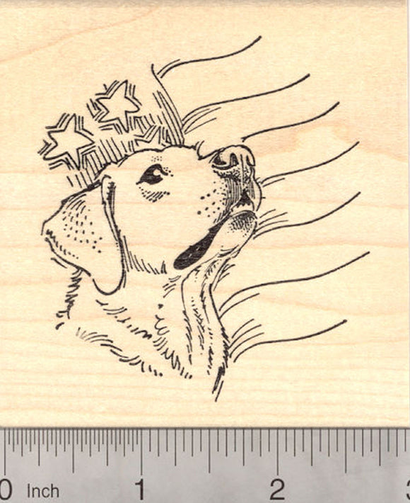4th of July Labrador Retriever Dog Rubber Stamp, with American Flag