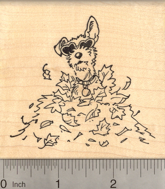 Terrier Dog Rubber Stamp, in Autumn Leaves