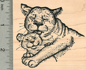 Lion Rubber Stamp, Lioness with Cub