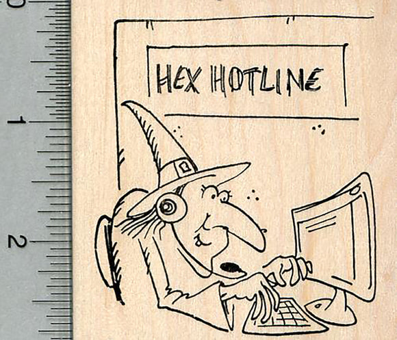 Halloween Witch Rubber Stamp, Hex Hotline