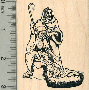 Christmas Nativity Rubber Stamp, Mary, Joseph, and Jesus