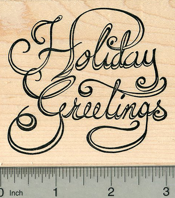 Holiday Greetings Rubber Stamp, Christmas, New Year, Hanukkah