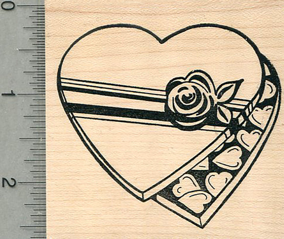 Valentine's Day Rubber Stamp, Heart Shaped Candy Box