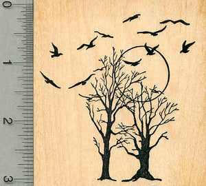 Bare Trees Rubber Stamp, with Birds, Scenery Series