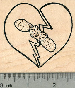 Broken Heart Rubber Stamp, With Bandage